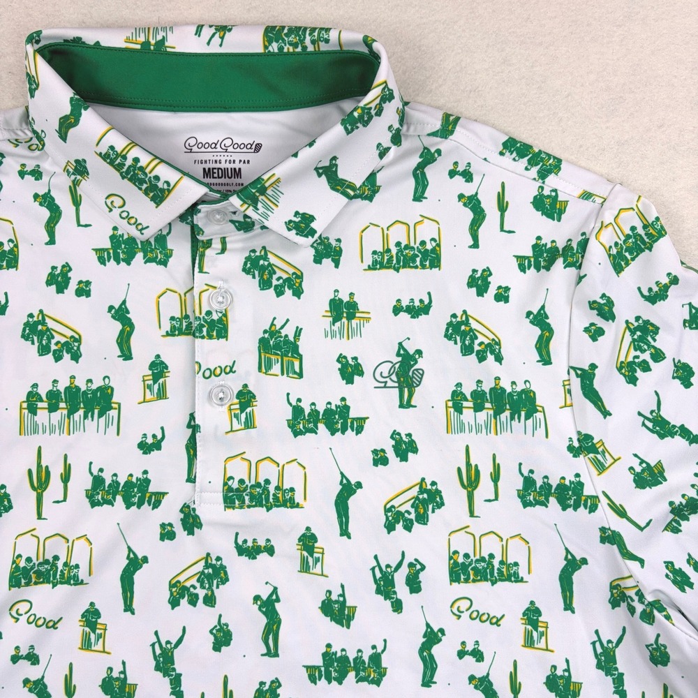 Good Good Golf Fighting For Par Mens Medium White Green Desert Print Polo Shirt